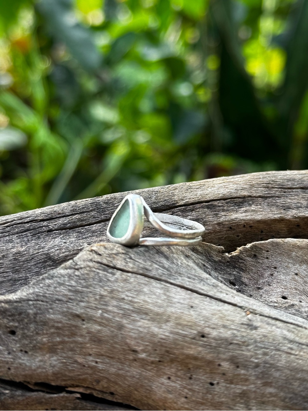 *SOLD*Blue sea glass Sea tumbled sea glass sterling & fine silver ring - Picture 3 of 4